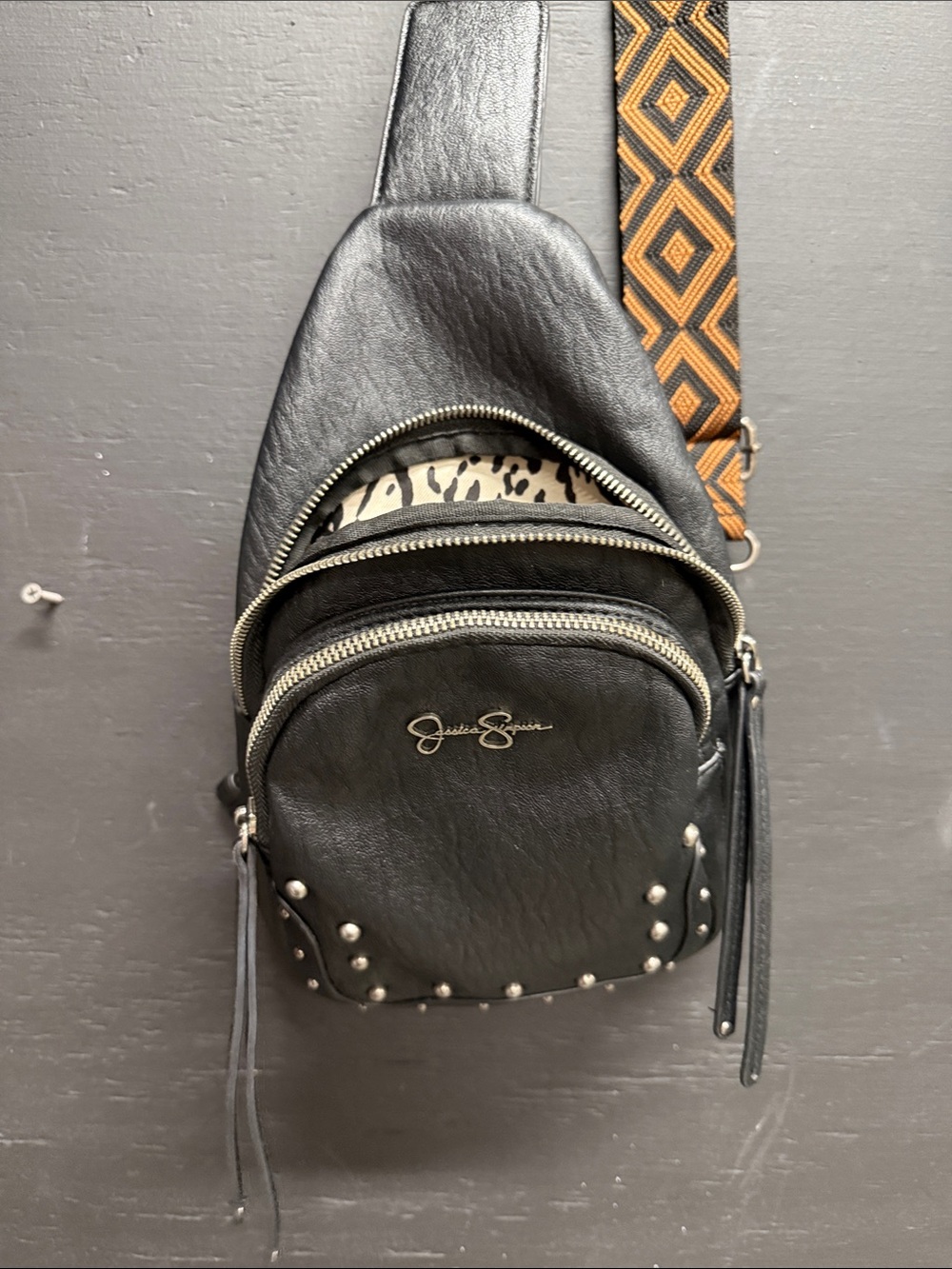 Jessica Simpson Black Studded Crossbody Sling with Geometric Strap - Picture 5 of 5